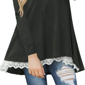 Women Lace Trim Tunic Tops for Leggings Long Sleev
